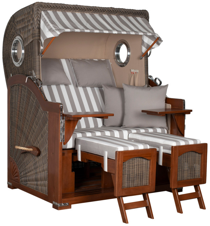 Strandkorb Rantum Bullauge Mahagoni PE Grey Dessin 513 Grau